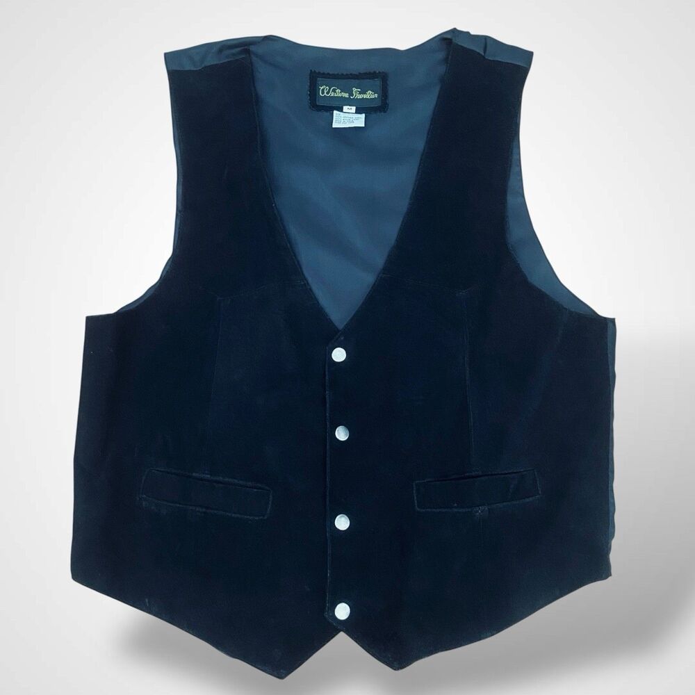 Vintage Western Frontier Snap Vest Men's M Genuine Suede Leather Black Pockets